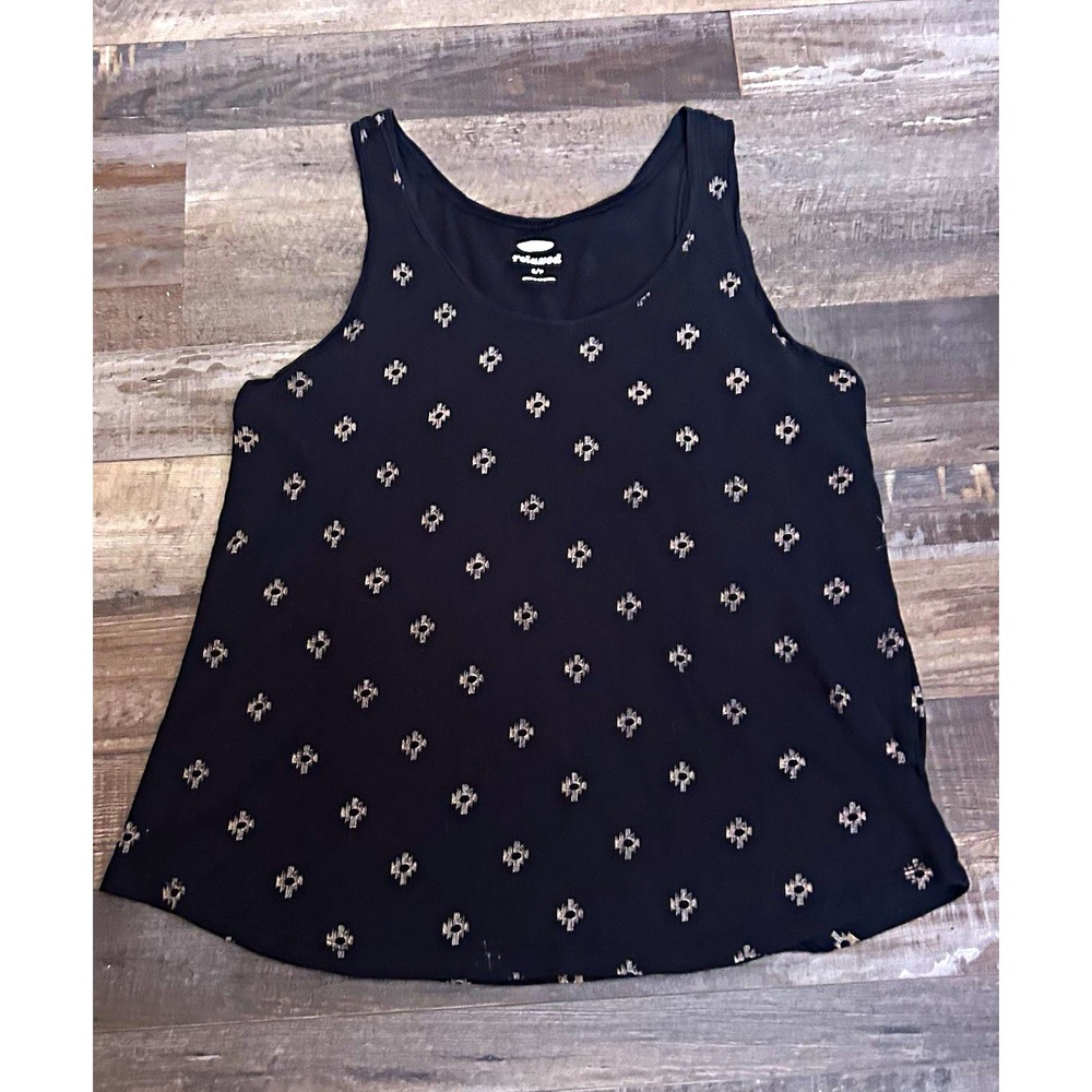 Old Navy Women Black Geometric Knit Relaxed Scoop Neck Wide Strap Tank Top S
